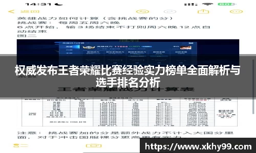 权威发布王者荣耀比赛经验实力榜单全面解析与选手排名分析